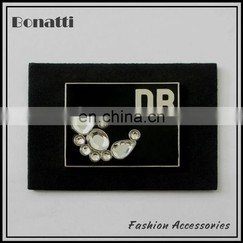 popular leather labels with metal and rhinestone for garment