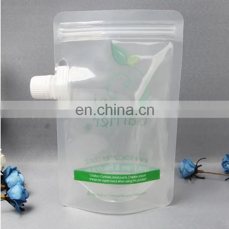Transparent 300ml zipper bag stand up reusable juice drink spout pouch for food packaging bag