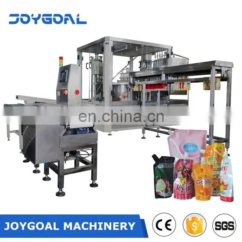 Automatic small pouch with spout filling and capping machine for sealing packing liquid soft drink ice cream yogurt jelly rotary