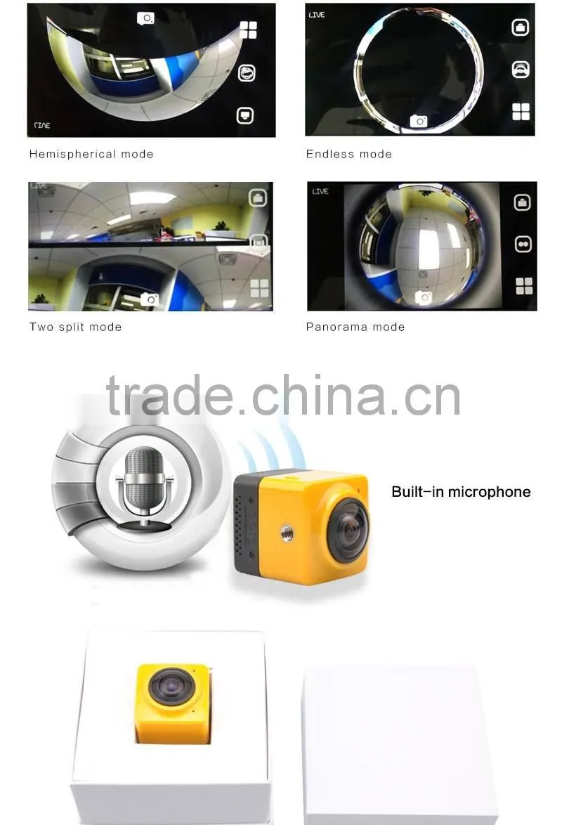 2016 Newest Panorama Action Camera 360x190 Degree with WiFi for Android IOS APP Preview & Playback - Cube 360