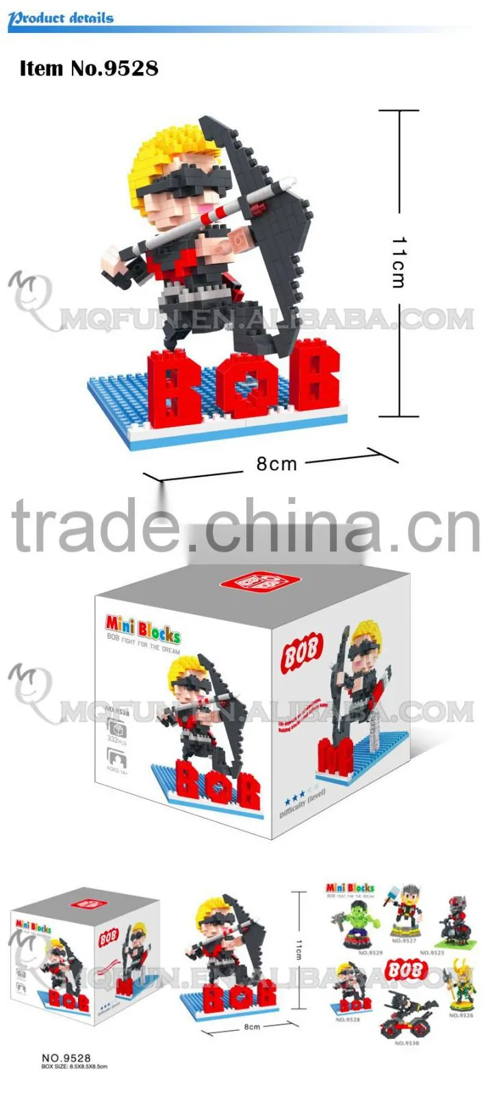 Mini Qute BOB 10 styles kawaii 3D avenger super hero plastic kids figures diamond building blocks brick model educational toy