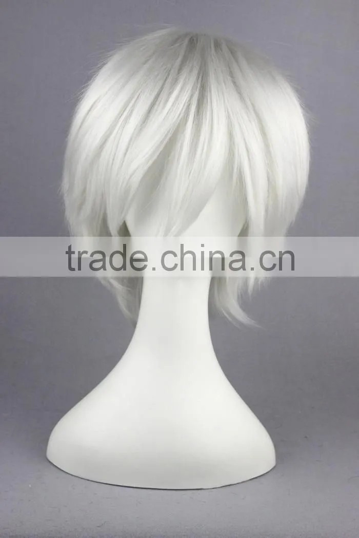 High Quality 35cm Short Straight Hitman Reborn wig Byakuran Gesso Silvery White wig Synthetic Anime Wig Cosplay Hair Wigs