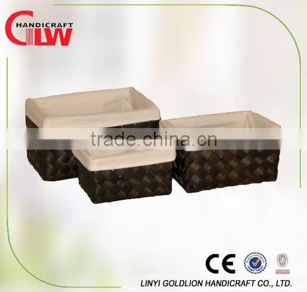 Set of 3 rectangular wood chip woven bins