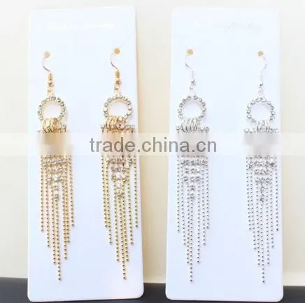 Cheap jewelry long tassels real gold plated rhinestone earrings