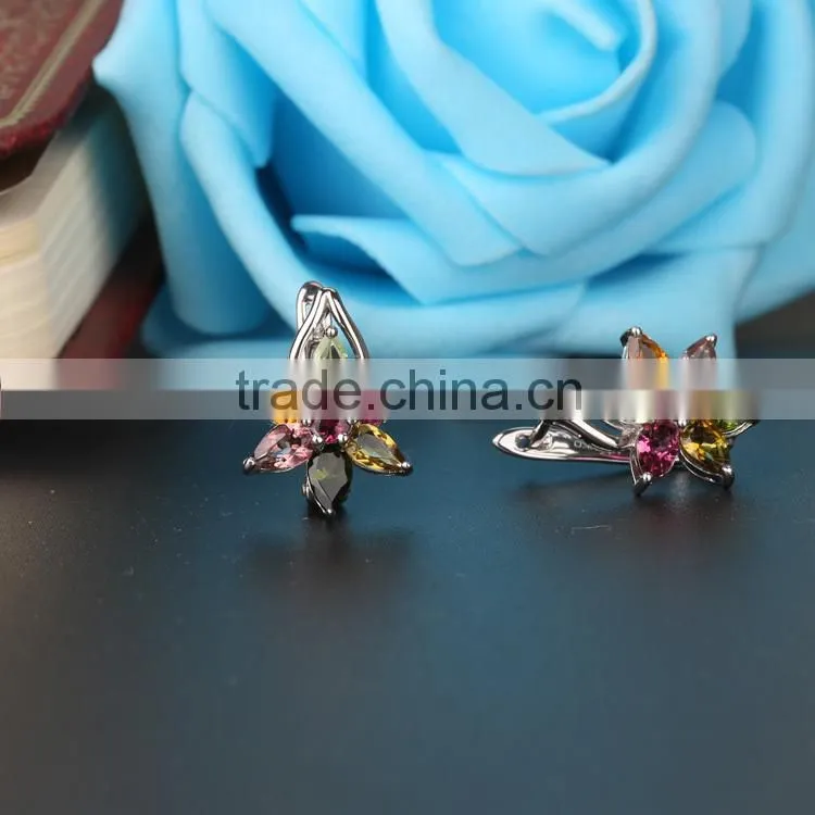 925 Sterling Silver Muilti Color Clip on Earring A quality clear Genuine tourmaline