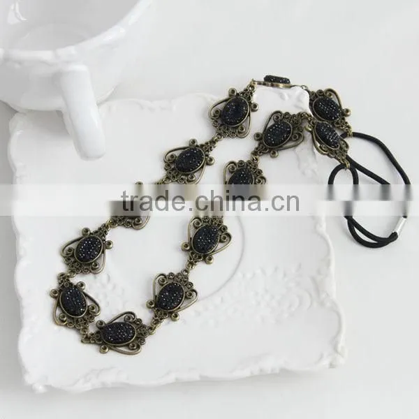 Handmade Retro Elegant Black Crystal Elastic Stretchy Hair Band Headband