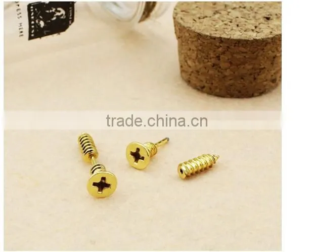 Gold Color Single Fashion Unisex Fine Stainless Steel Whole Screw Stud Earrings For Men Women Novelty Item