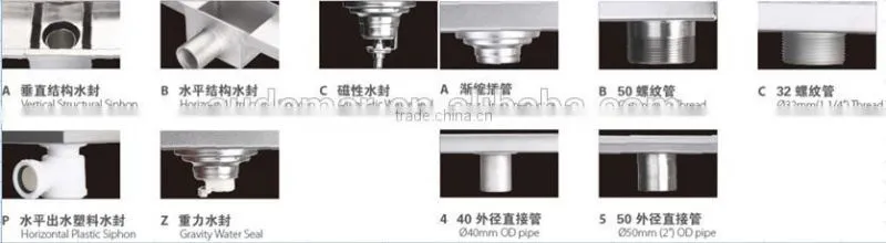 A Series Tiled On Flange Sloped Channel Base Linear Stainless Steel Shower Drain With Vertical Structural Siphon