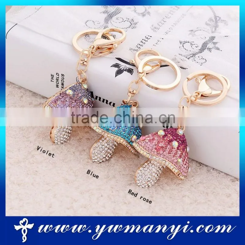 Letest design mushroom logo alloy crystal Keychain K0009