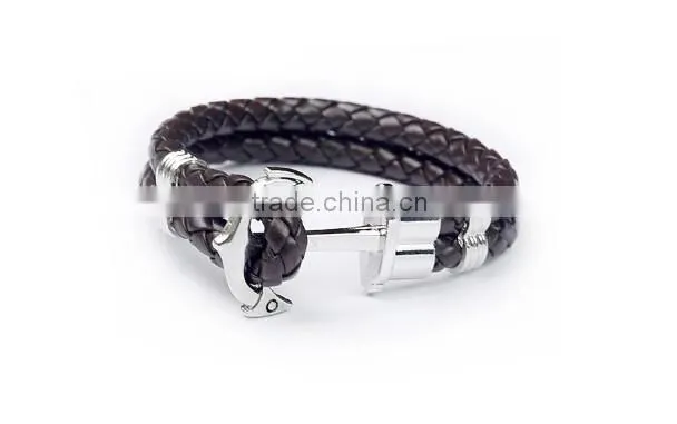 >>New arrival SW16490 braided leather anchor bracelet/