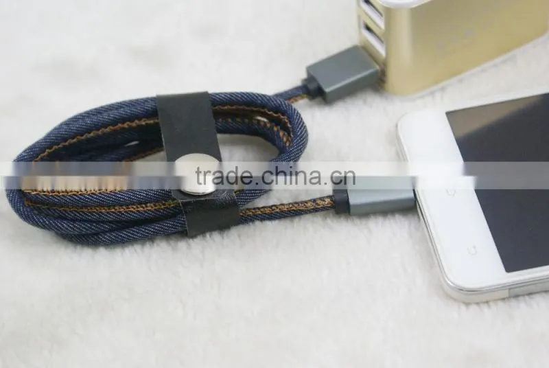 New Leather Jean Denim Cell Phone USB Cable For Iphone 6 Samsung galaxy s6