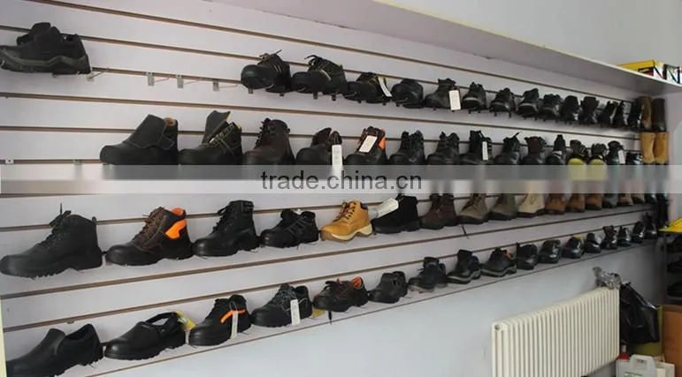 2015 best selling low price embossed leather safety shoe, industrual work safety shoe, middle cut, black, HW-2002