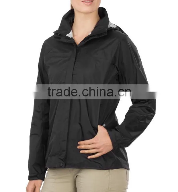 Hooded lightweight women's plain rain jacket
