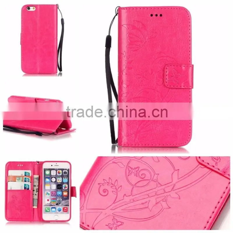 PU wallet leather case with strap, leather stand case with inside TPU cover sample free mobile phone case for iphone 6