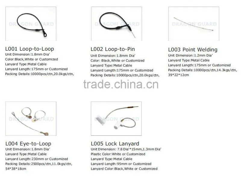 Dragon Guard Wholesale L001 Loop to Loop Plastic Security EAS Double Loop Lanyard