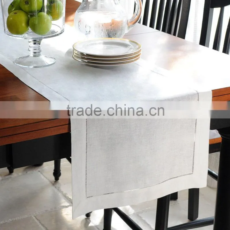 Ladder hemstitch white linen table runner