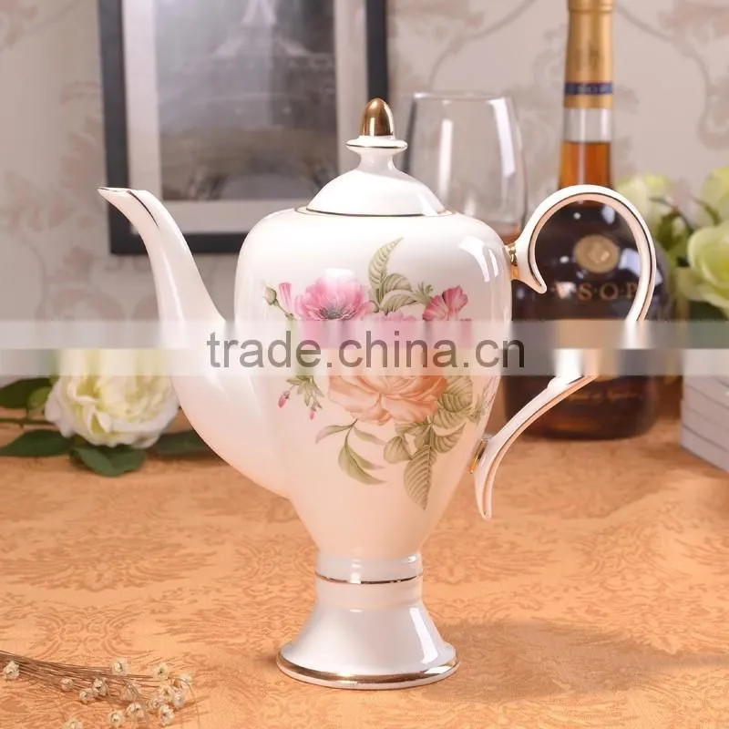 european style fashion pattern with gold-rim 1000ml bone china tea pot