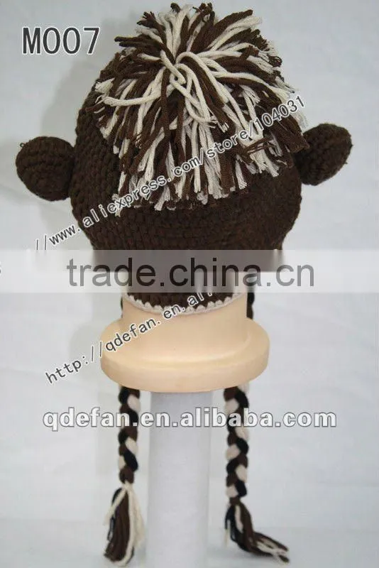 Free shipping 100% cotton crochet baby hats for sale knitting monkey hats in brown silver baby gifts cutest baby caps