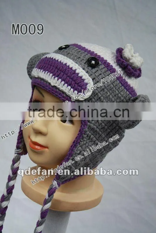 new arrival!!Free shipping 100% cotton crochet brown soft monkey hat / hand knitted animal beanie hat/ funny hat ideas