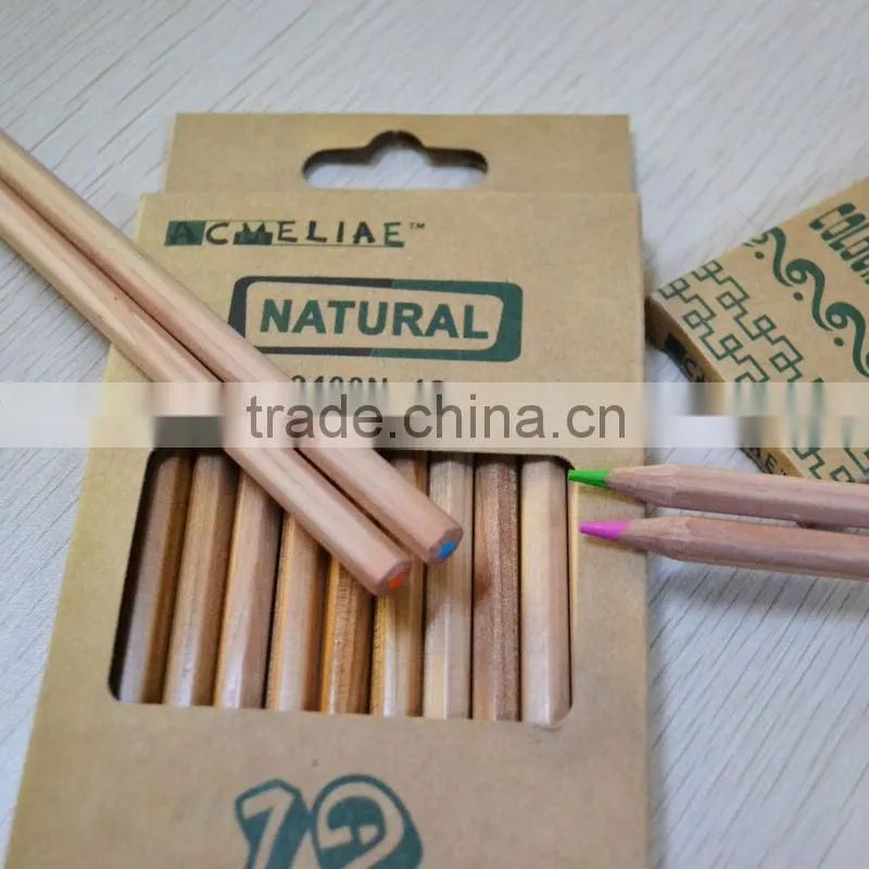 7" standard size hexagonal shape high quality 3.0mm color lead natural wood colored pencil