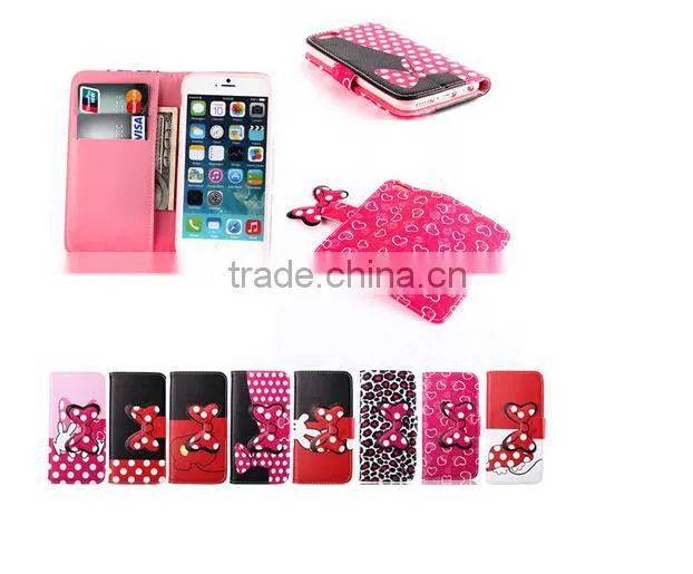Patent Design Bowknot Button Wallet Leather Case For iPhone 5/5s