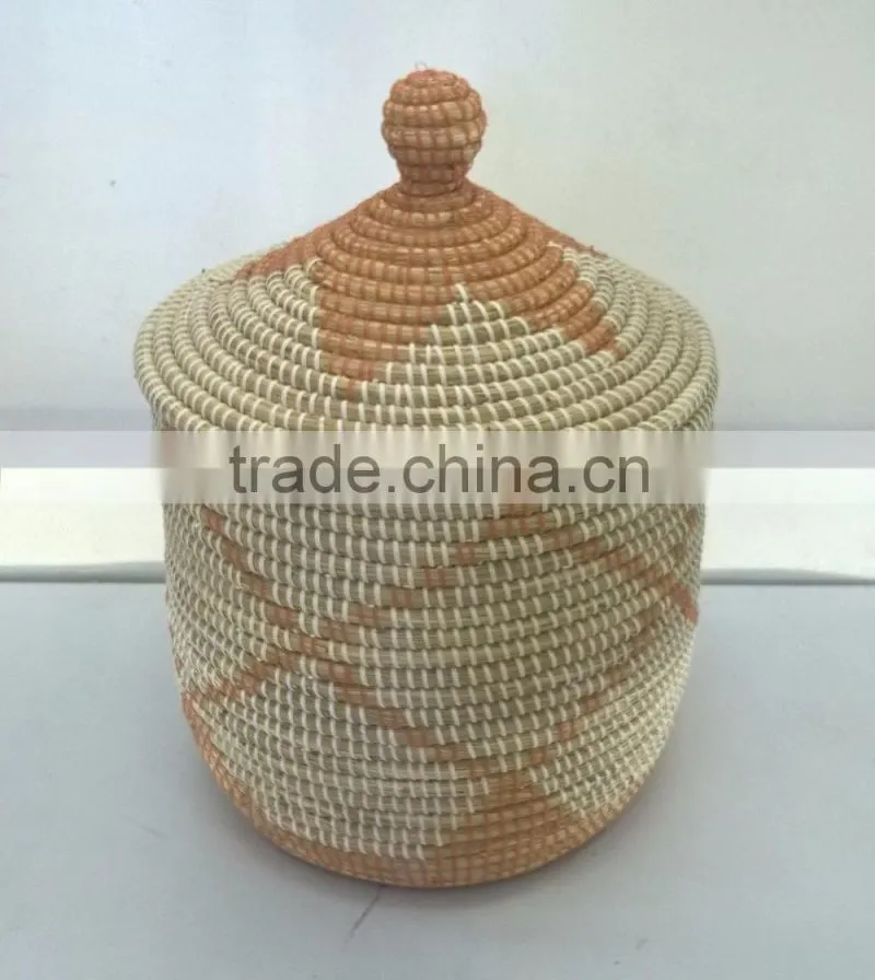 Pink and natural Seagrass handicraft basket