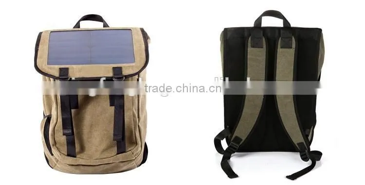 Brown Nylon Solar Chargeable Backpack Solar Panel Bag