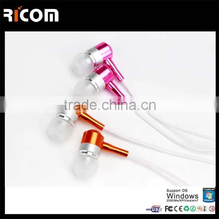 stylish metal earphone,Metal colorful metal earphone,Metal flat cable earphone for iphone 5-EO3007--Shenzhen Ricom