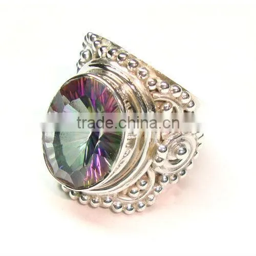 925 Stamped Sterling Silver Rainbow Moonstone Semi Precious Gemstone Ring