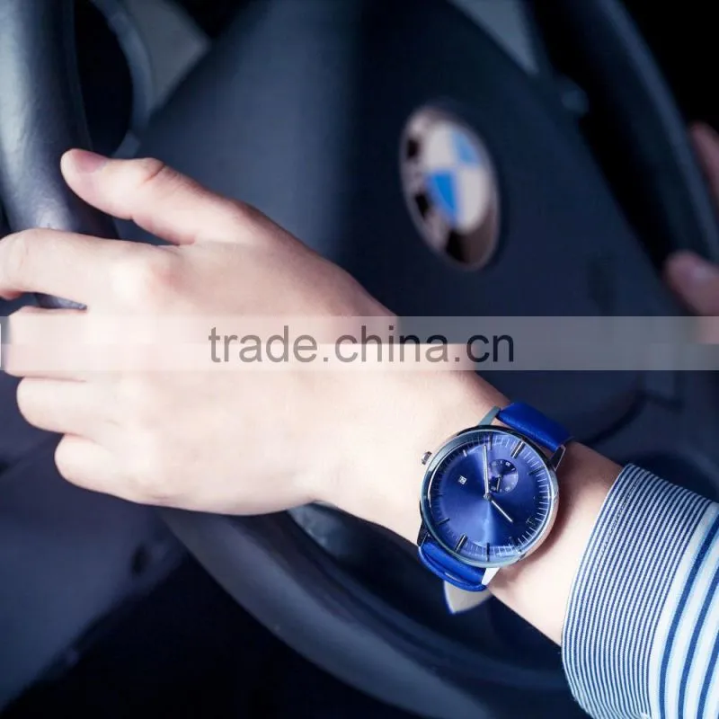 good quality custom logo metal wrist watch , simple men watch , leather watch band