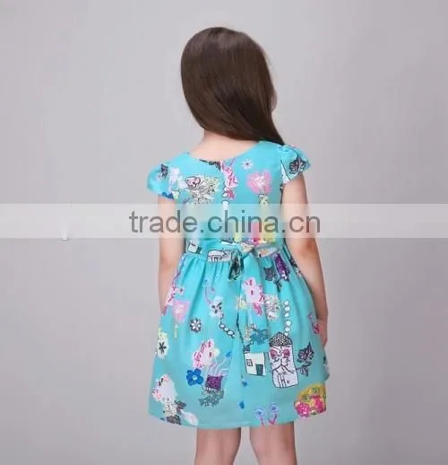 2016 cartoon printed Princess baby little queen dresses latest design baby little girls dresses