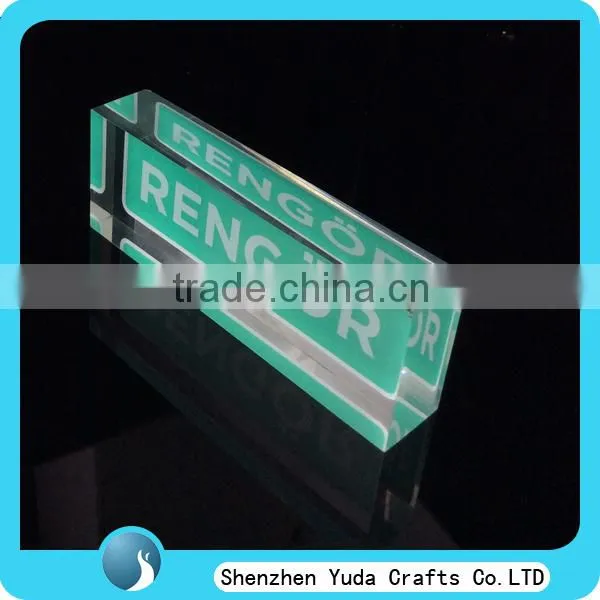 bespoke printed color acrylic logo stamp block, plexiglass display nameplate in Shenzhen