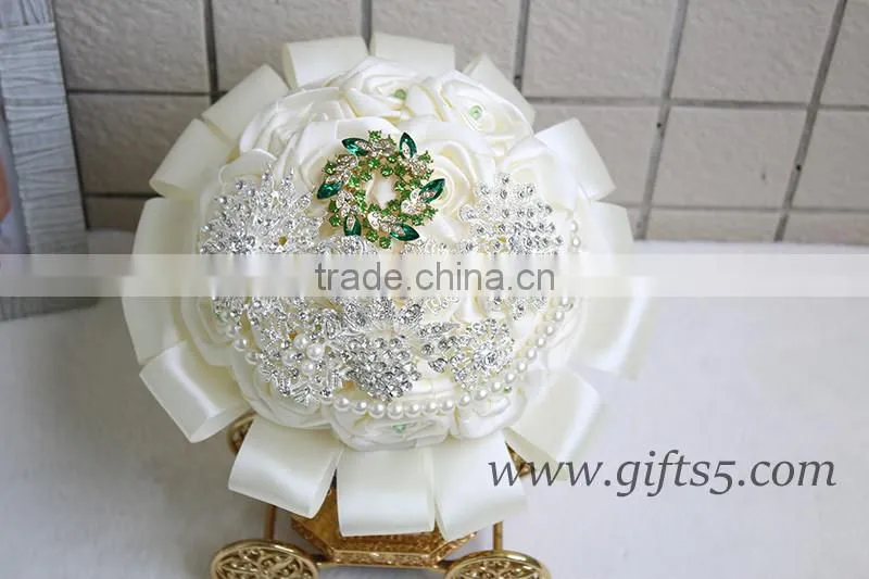 Graceful wedding bouquet with Rhinestones Satin Silk Ribbons Pearls Jewels Bridal Bouquet Bridesmaid Bouquet
