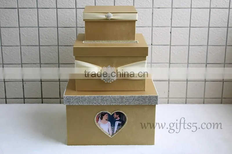 Gold card box for wedding Luxury wedding keepsake box large wedding card boxes