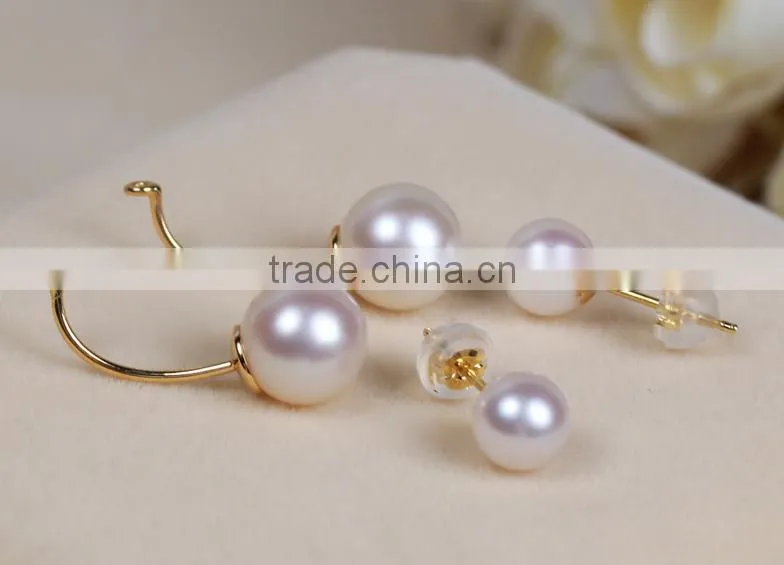 korean style newest natural genuine akoya double faced pearl stud earring, pearl earring gold, pearl earring 18k
