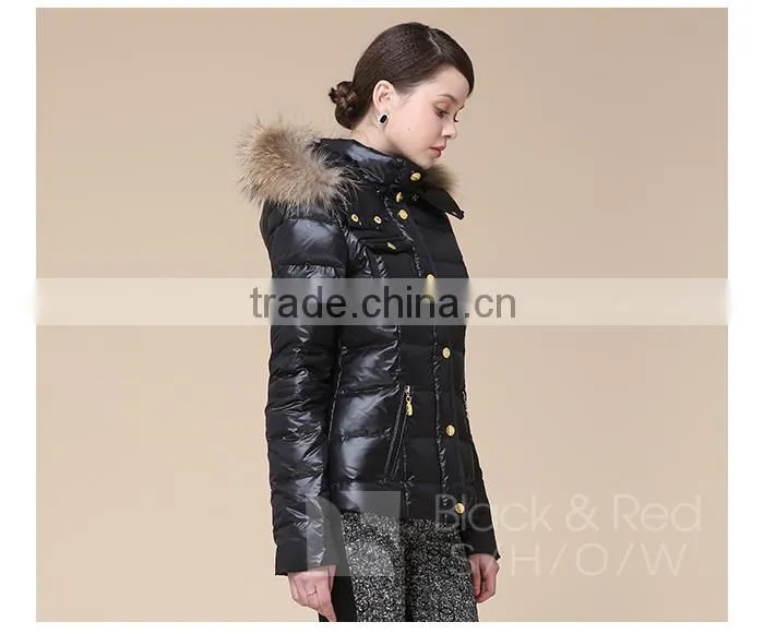 Lady's New Design Down Jacket Short Style With Real Fur Hood Dark New Arrival Down Jacket/Women Jacket/Duck Down Jacket