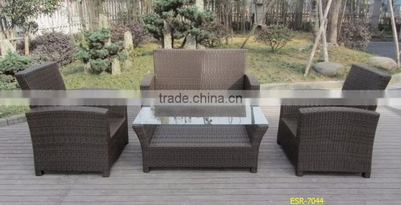 PE Wicker Patio Rattan Sofa Set Couch Brown