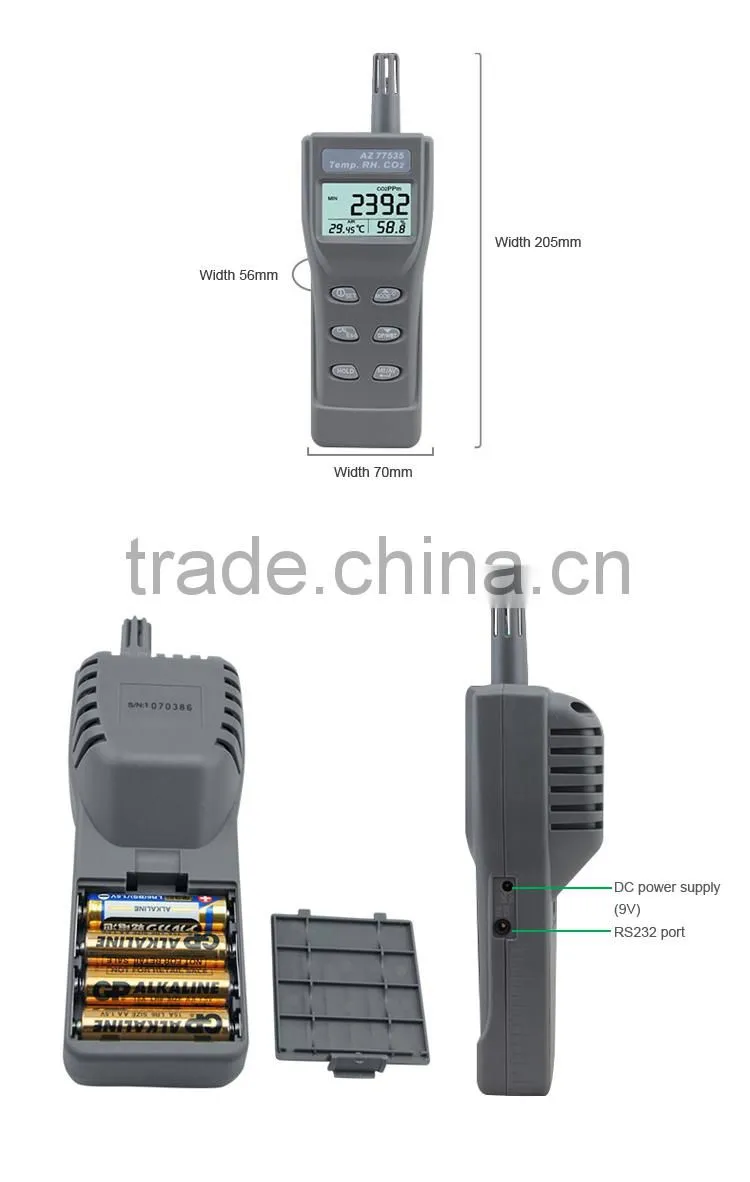 Handheld AZ77535 Temperature Meter RH Detector CO2 Monitor with Alarm Function