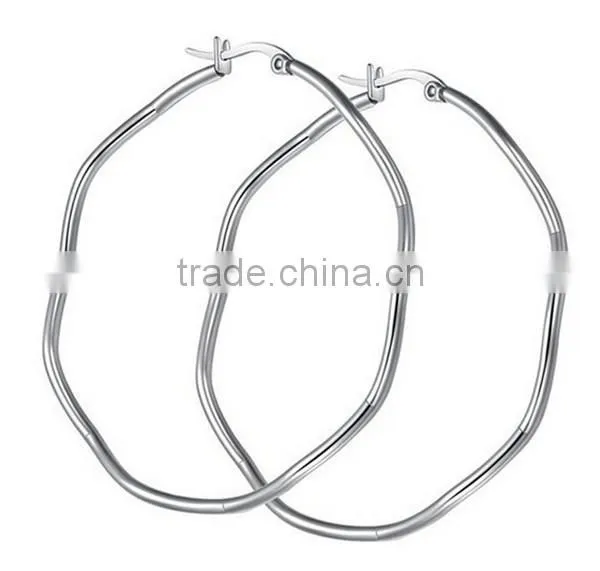 Latest Women Fashion Brand Stainless Steel Never Fade Silver Square Hoop Earrings Jewelry