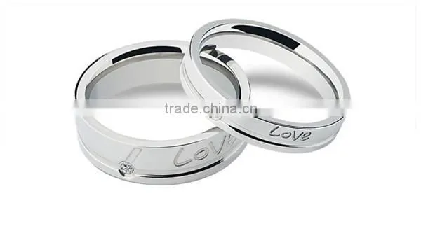2016high polished crystal engrave 316l stainless steel wedding band ring for lovers