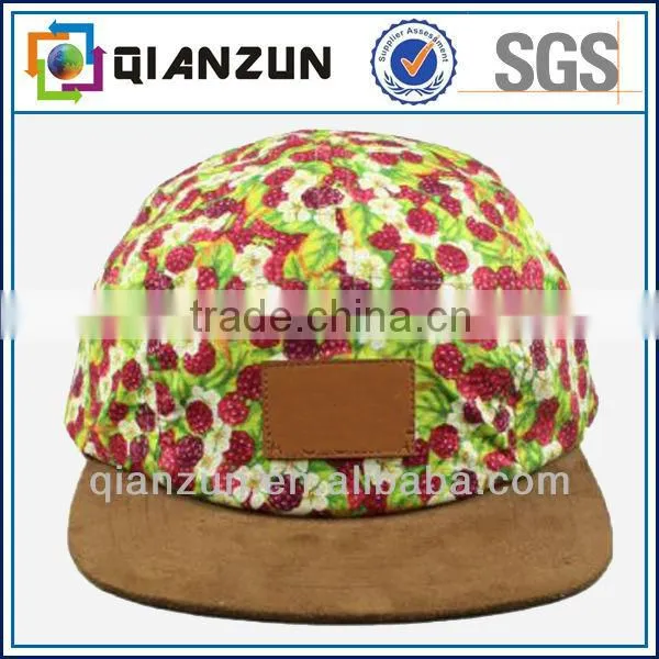 Custom Floral Pattern 5 Panels Flat Brim Cap