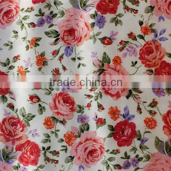 High quality floral printed satin fabric , polyester satin fabric