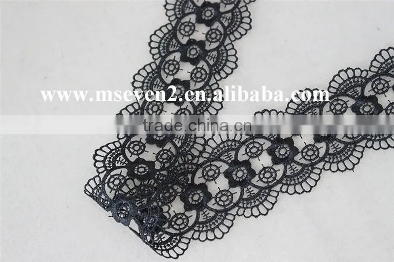 New Arrival scallop lace trim 100% polyester in black circles pattern with flowers lace for wholesale