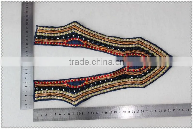 Customized embroidery ladies garment collar, black Acrylic beaded necklace, Colourful embroidery collar for garment