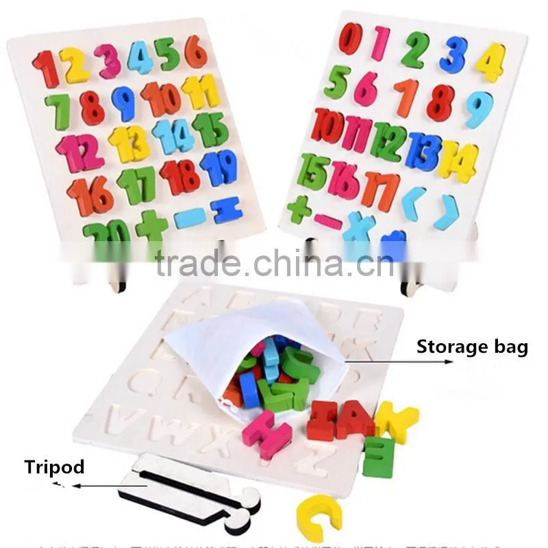 Wooden Educational toy English Alphabet digital learning puzzle wood letters figures for preschool kids