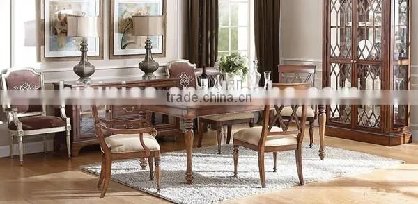 Elegant Country Style Rectangular Dinner Table With Exquisite Wood Carved Dinning Chair, Simplicity Dinning Furniture Set