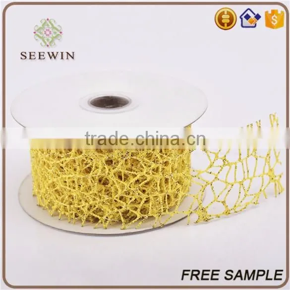 sheer polyester mesh fabric flower packing decorative ribbon trim