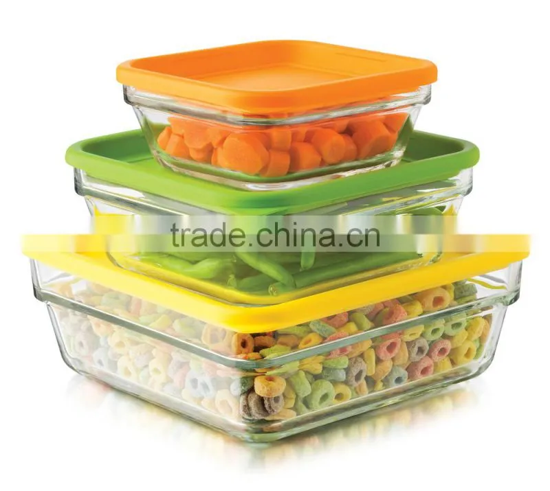 engraved square glass bowl set,high quality 5pcs glass bowl with lid,glassware set