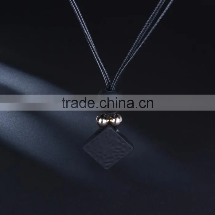 rubber rhombus pendant necklace large rubber bead pendant wax cord necklace simple geometric necklace for autumn garment