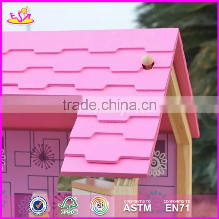 2017 new design pink pretend play toy wooden american girl doll house W06A170-S